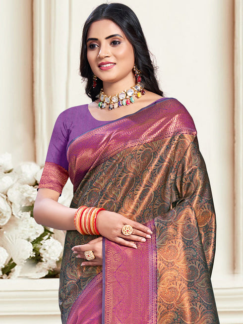 Deeva Sarees Brown Silk Saree With Pink Border